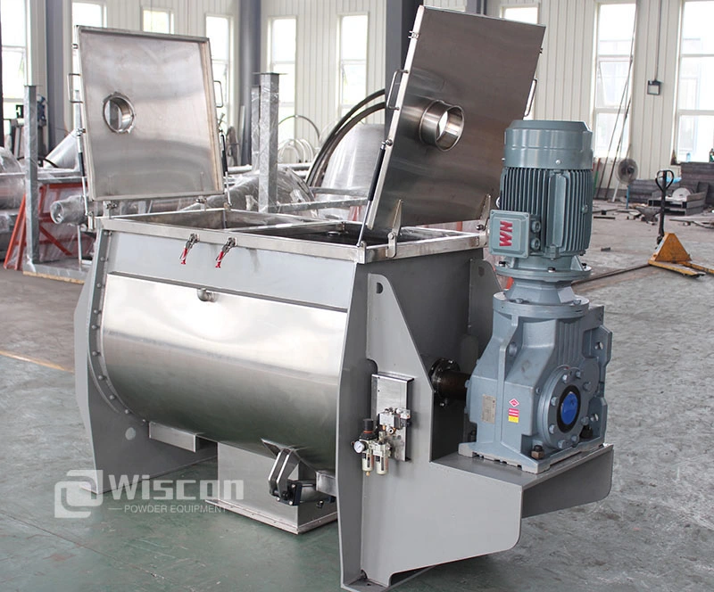 Industrial stainless steel dry batch horizontal powder mixer double ribbon spiral paddle plough mixing blending machine for sale
